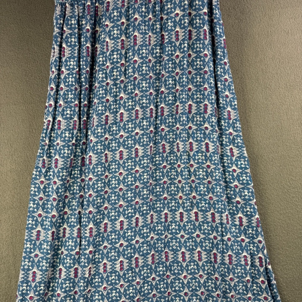 Angie Dress Women L Blue Floral Maxi Boho Cottage Garden Strap Rayon Geometric - Picture 10 of 10